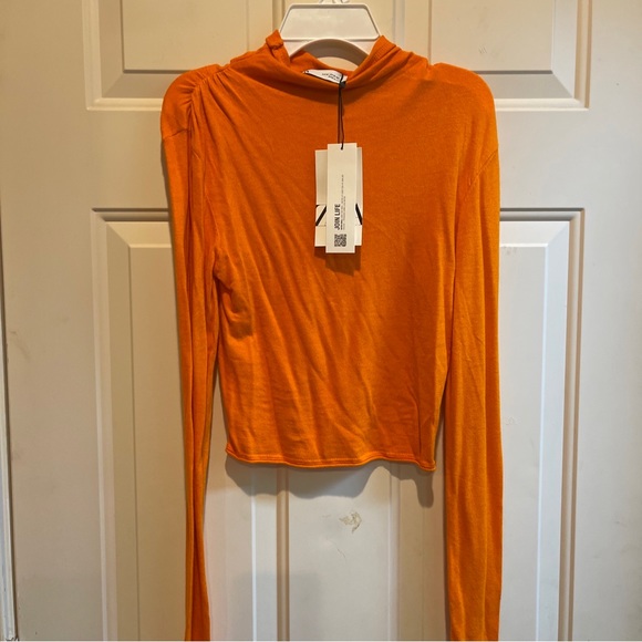 Zara 9598/012/615 Women Orange Mock  Neck LS Viscose/Nylon/Linen Pullover  Top M - Picture 2 of 9